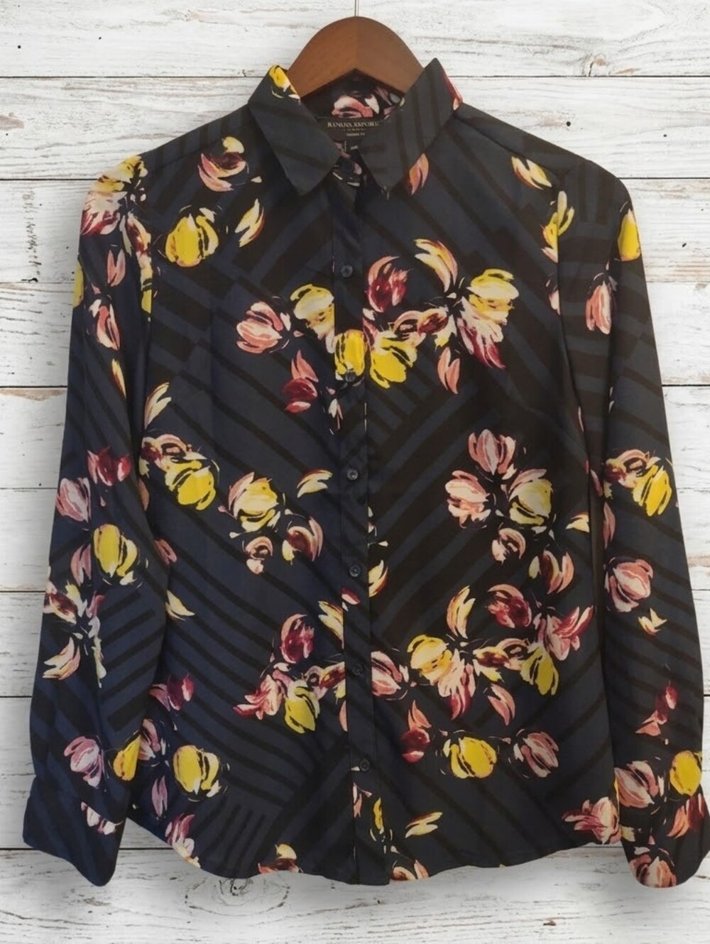 Banana Republic Blue Lattice Floral Classic Fit Button-up Blouse